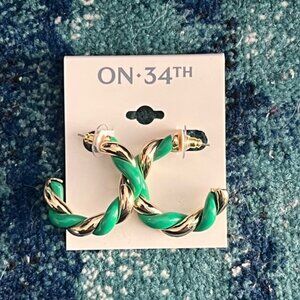 Modern Green and Gold Twisted Hoop Earrings